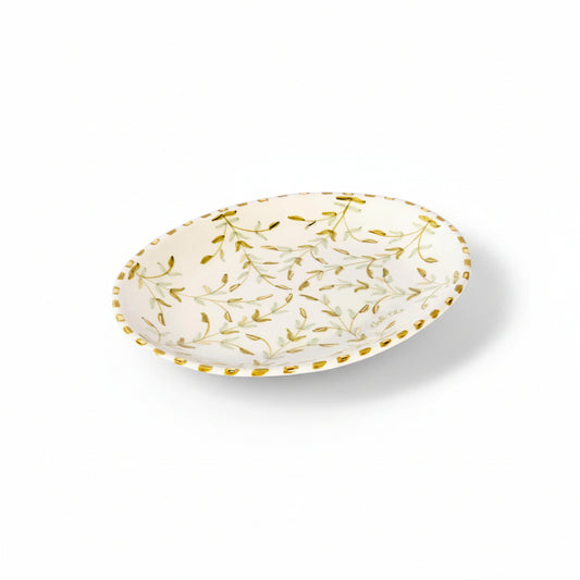 Large Oval Plate Flower Leaves Gold Ceramic