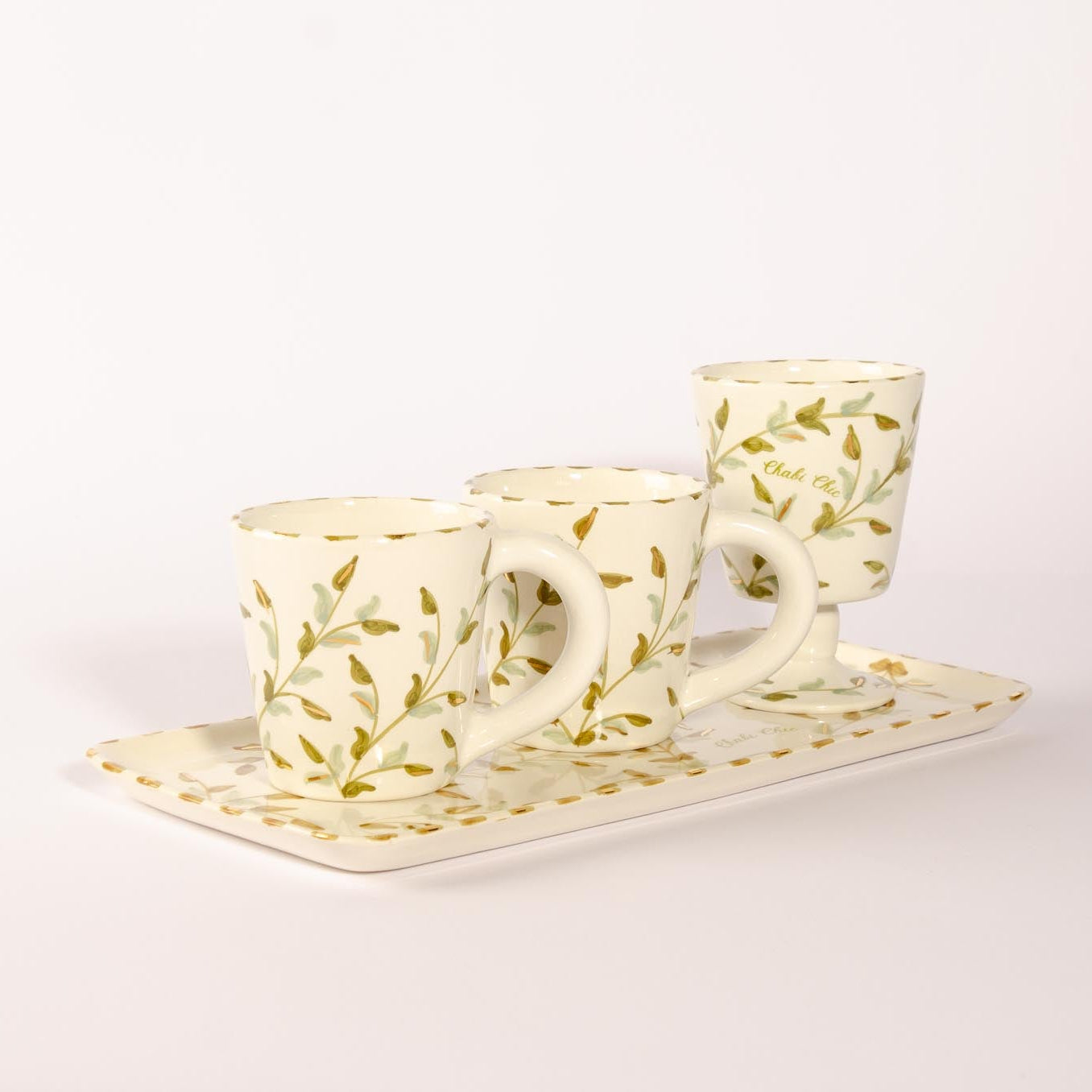 Mug Leaves Gold Ceramic Set of 2