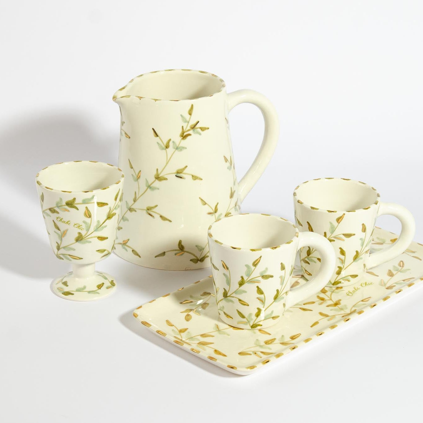 Mug Leaves Gold Ceramic Set of 2