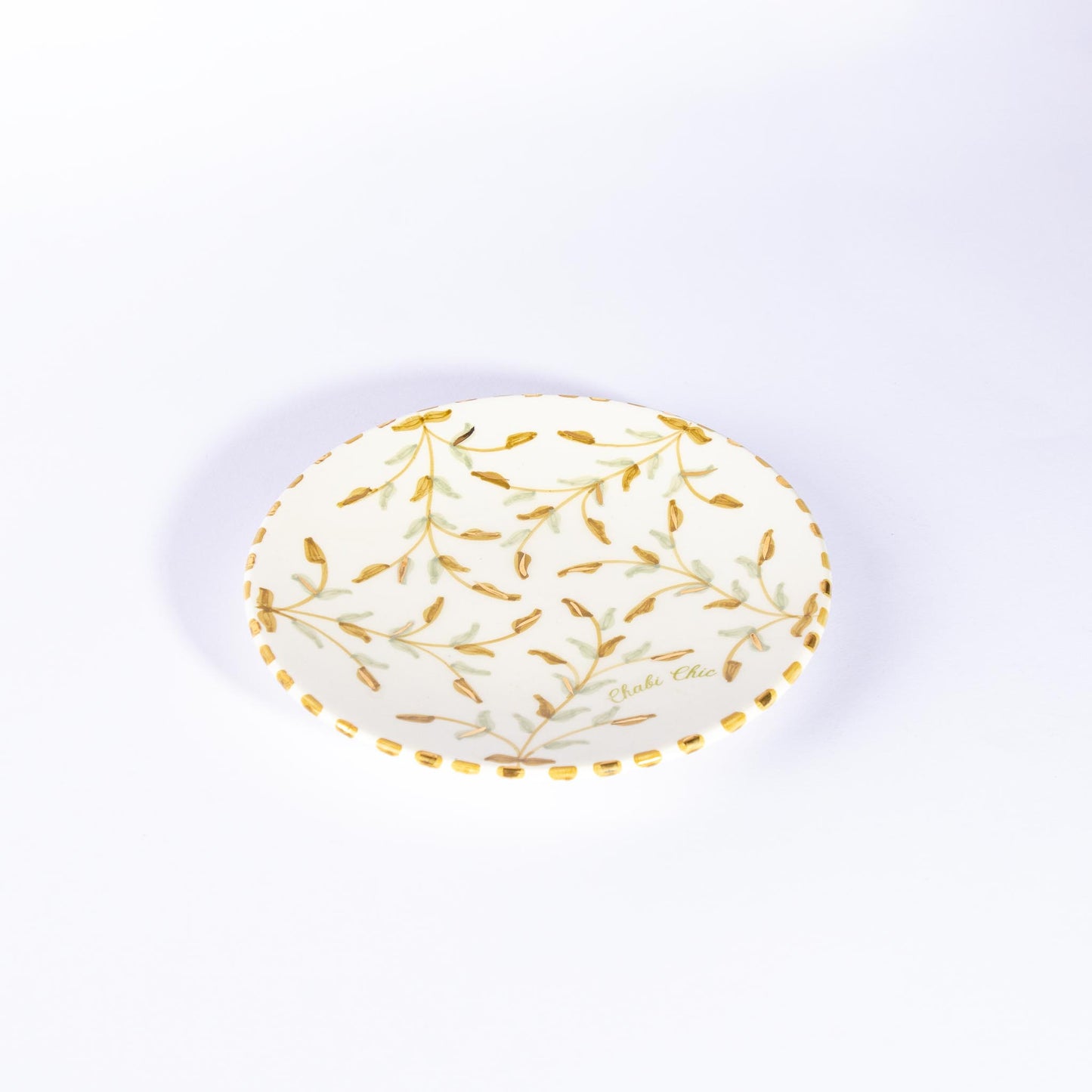 طقم أطباق سيراميك مزينة بأوراق ذهبية مكون من قطعتين