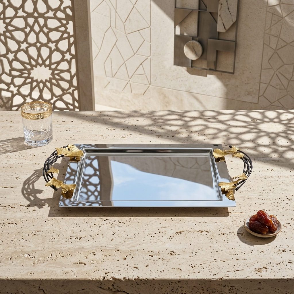 صينية كبيرة ذهبية على شكل فراشة من ال