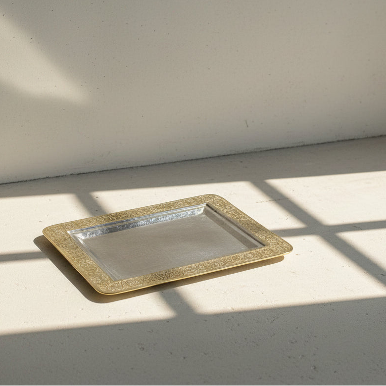 Arabic Engraved Rectangular Brass Tray