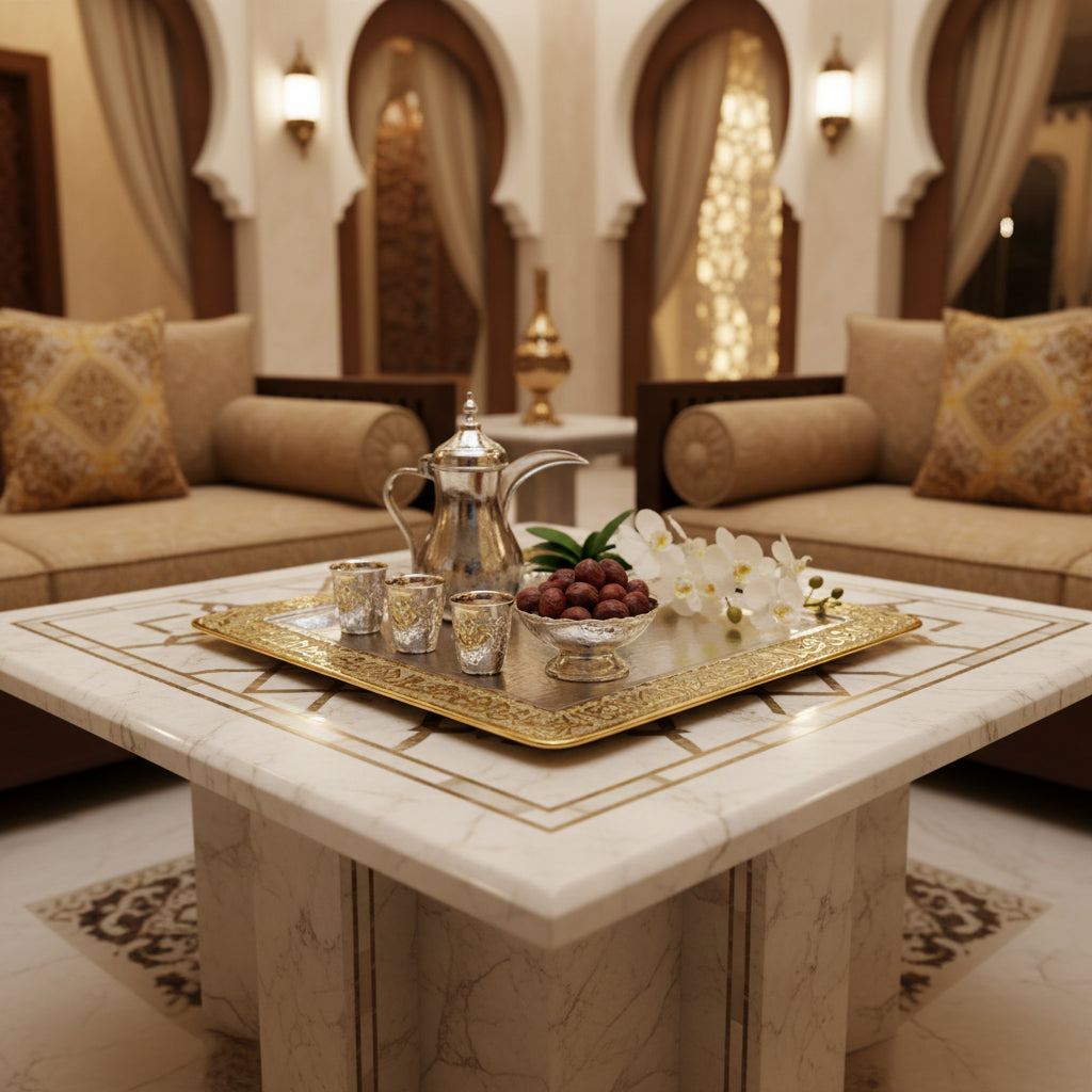 Arabic Engraved Rectangular Brass Tray