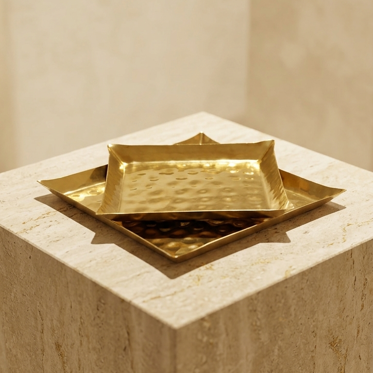 Gold Hammered Square Platter Set