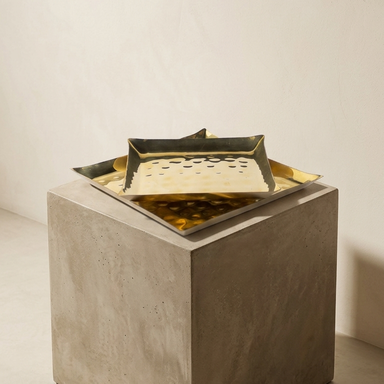 Gold Hammered Square Platter Set