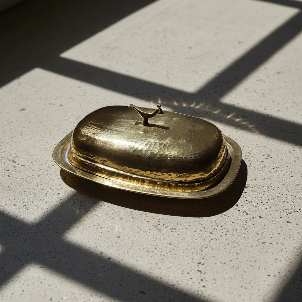 Plate With Bird Handle Cover Gold