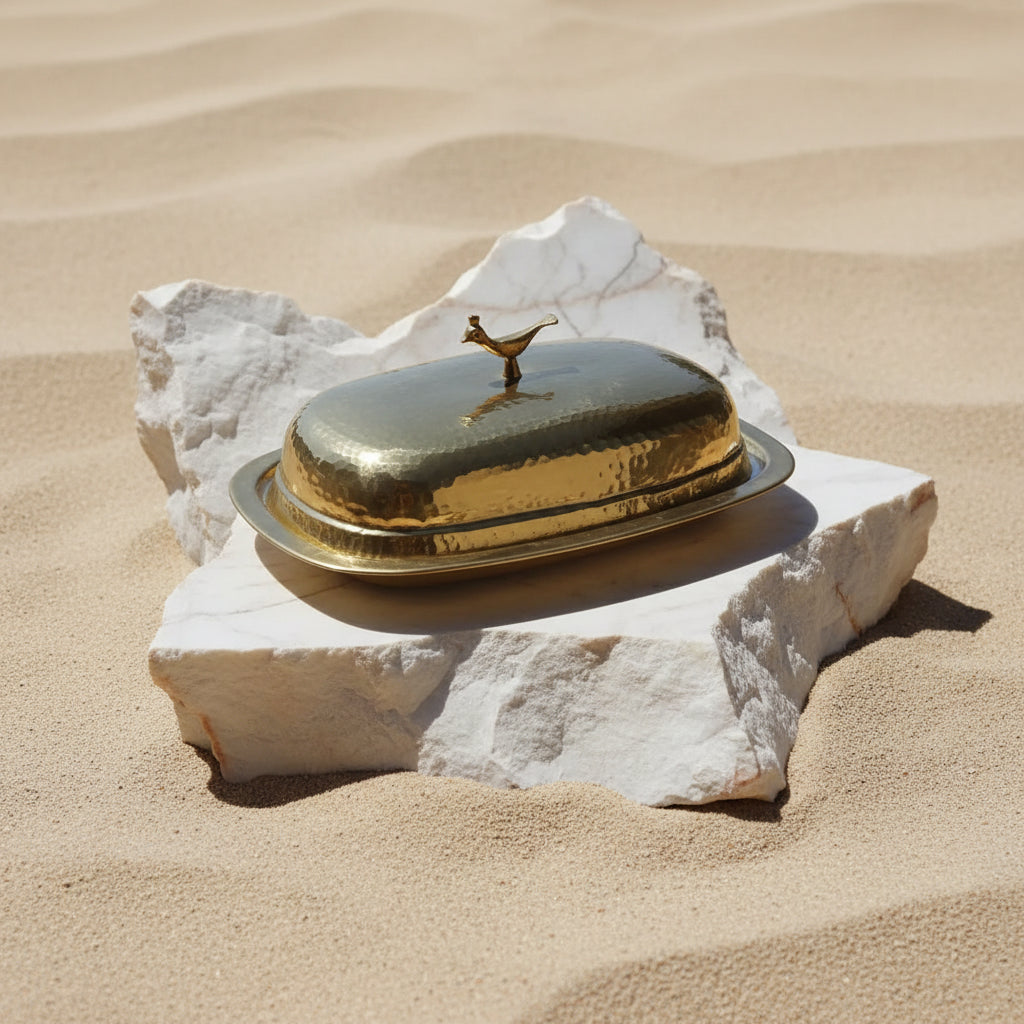 Plate With Bird Handle Cover Gold