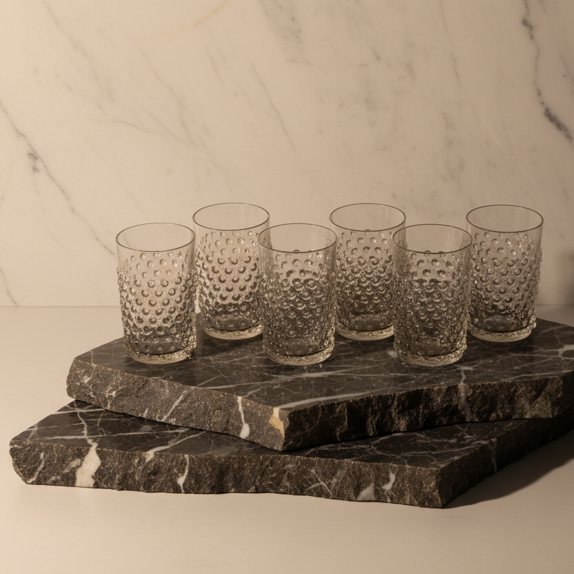 Hobnail Tumblers Underlay Black Smoke Set of 6