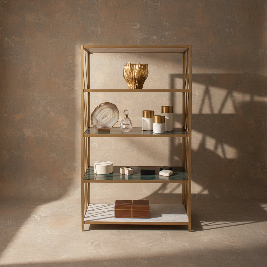 Zig Zag Brass Marble Display Shelf