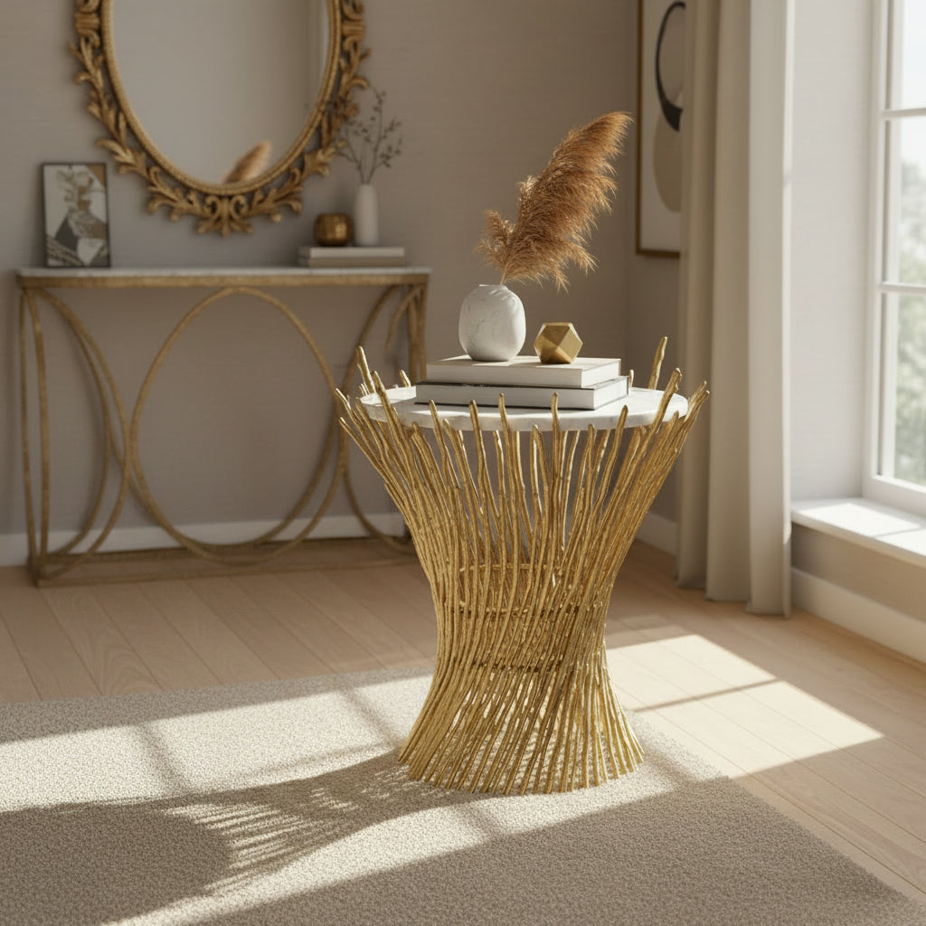 Bonfire Marble Top Table Gold