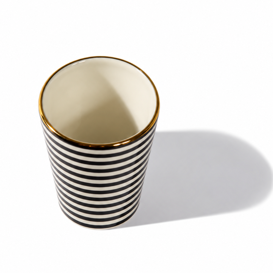 Gold Vase Pot Medium Striped Black Ceramic