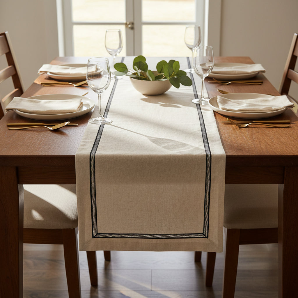 Table Runner Beige with Black Colber Lace