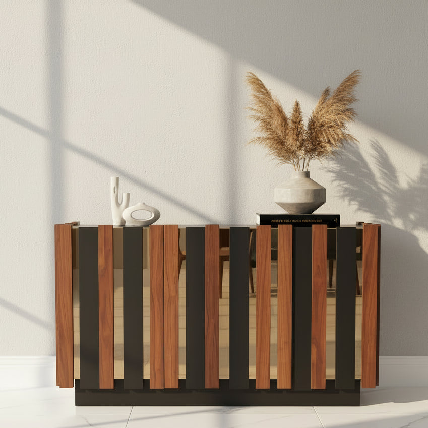 وحدة تلفزيون بقشرة خشبية مع فولاذ مقاوم للصدأ ذهبي ا