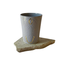 Load image into Gallery viewer, Vase Pot Engraved Gold Light Grey Ceramic
