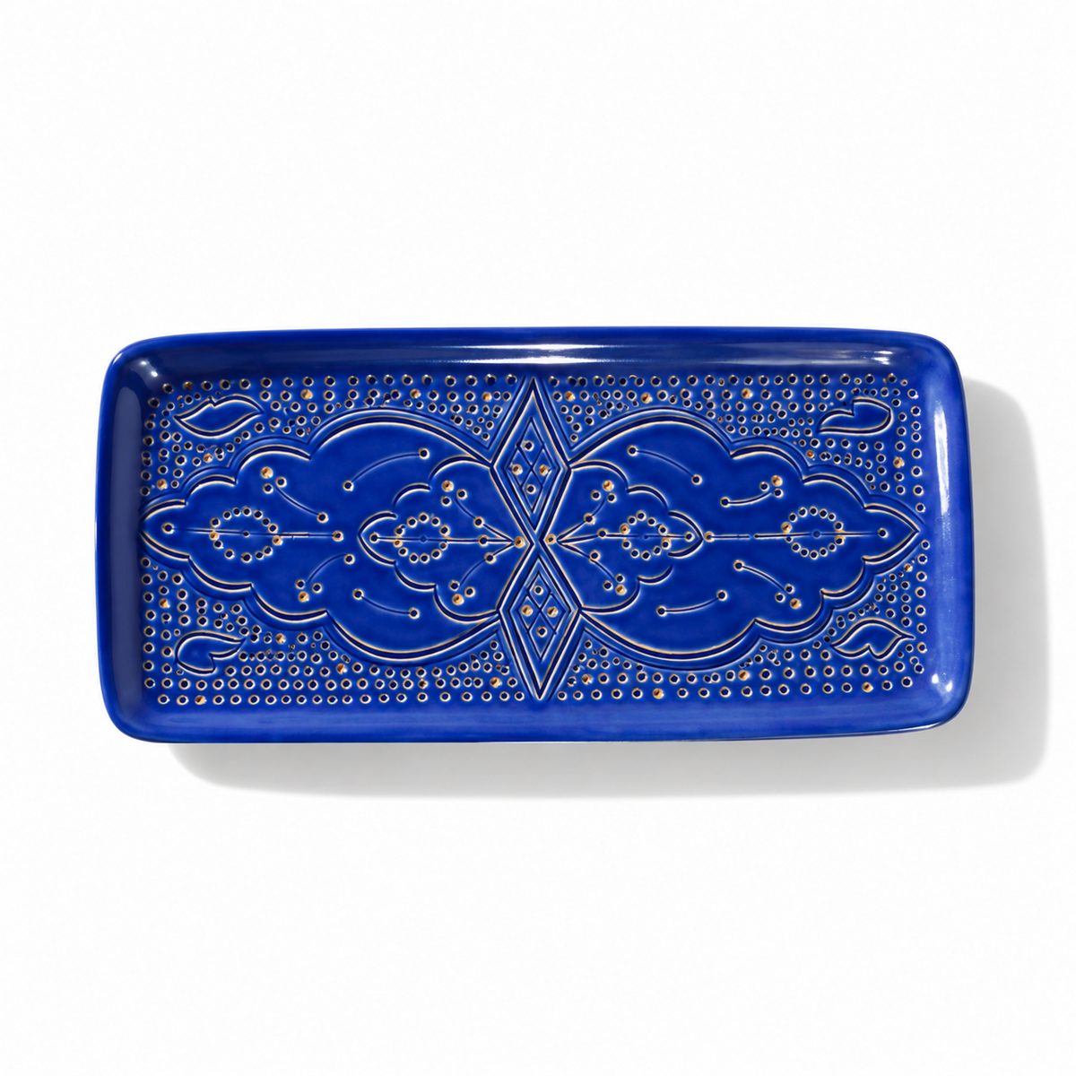 Long Cake Ceramic Tray Impression Gold