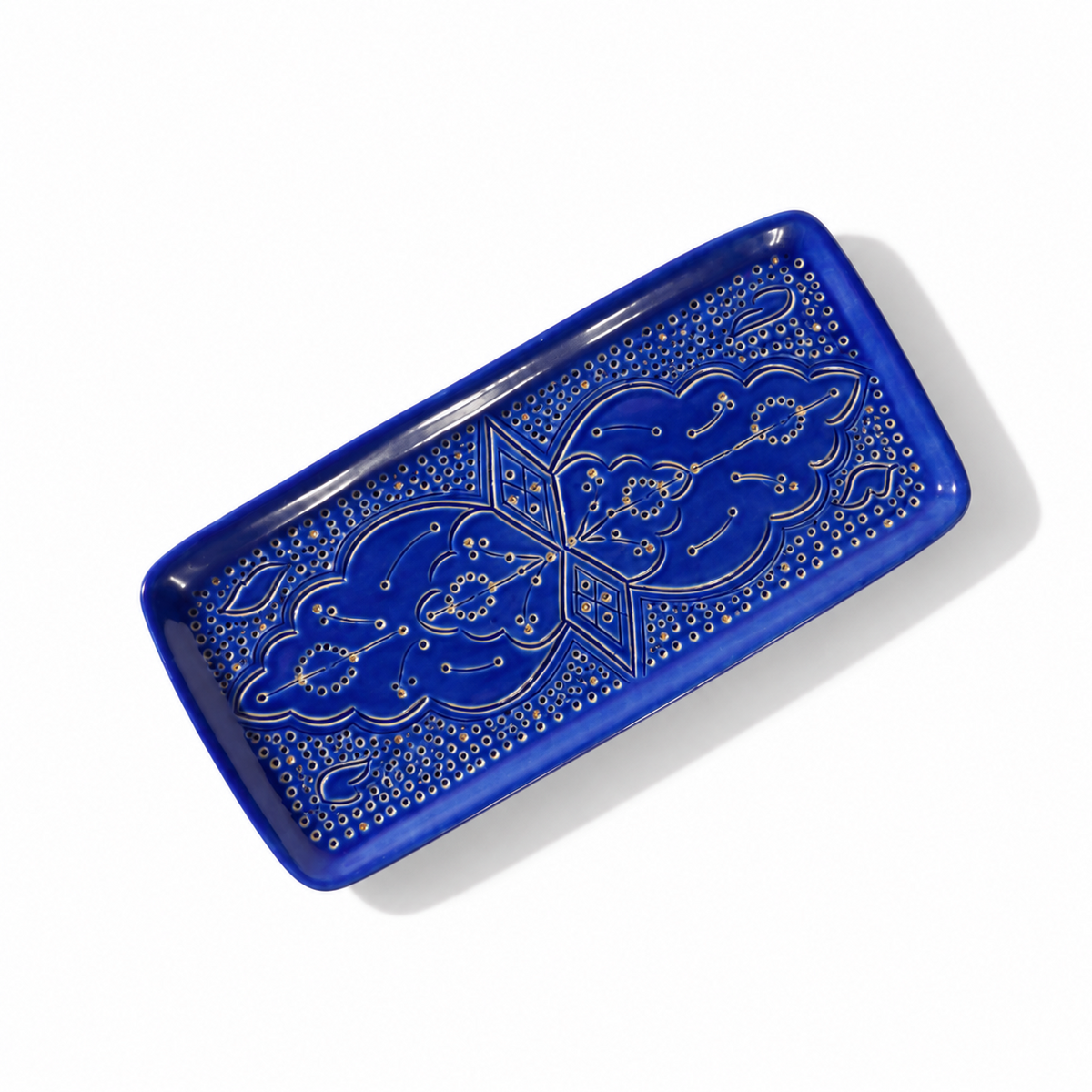 Long Cake Ceramic Tray Impression Gold