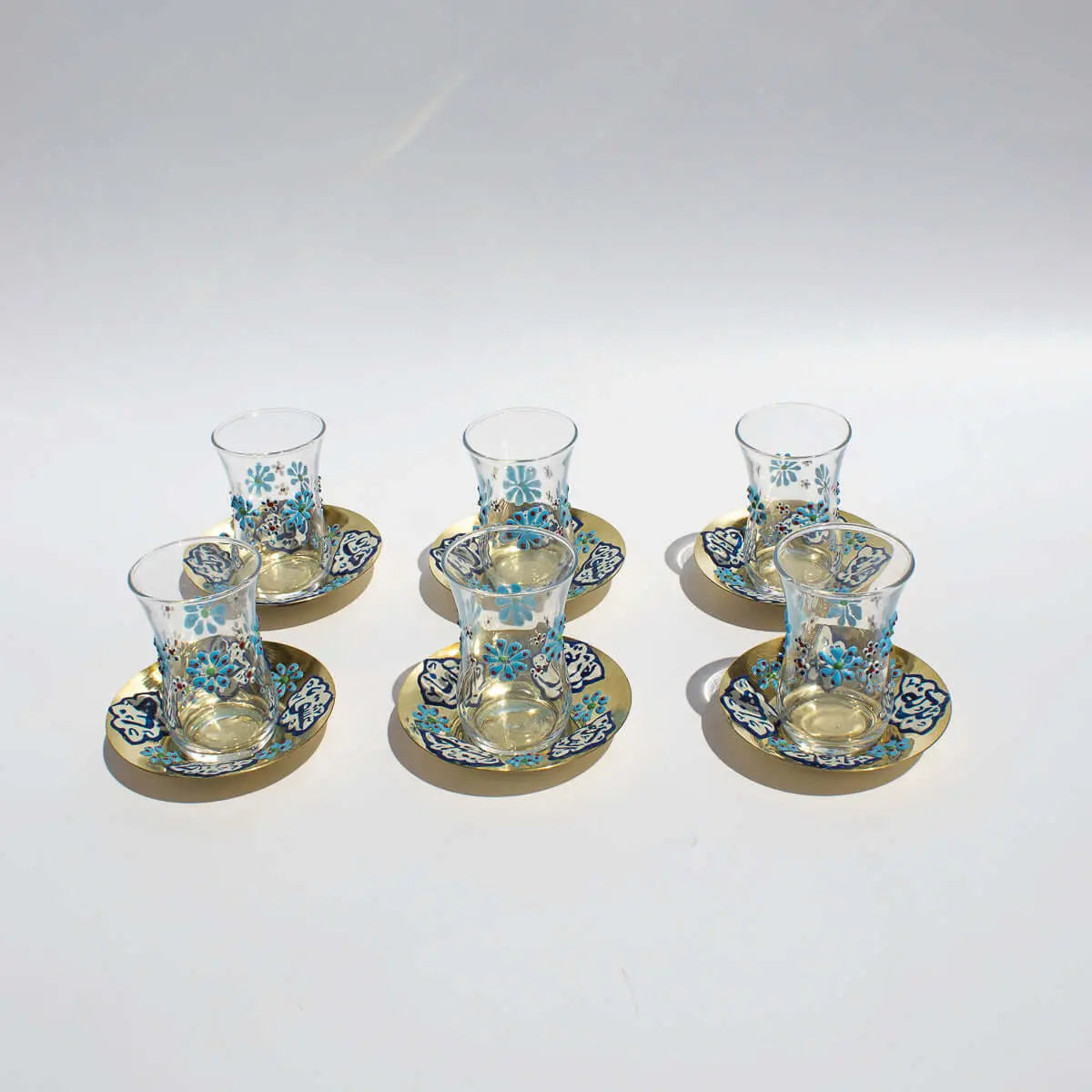 Mina Floral Design One Tea Glasses with Brass Coasters - Pieces SA