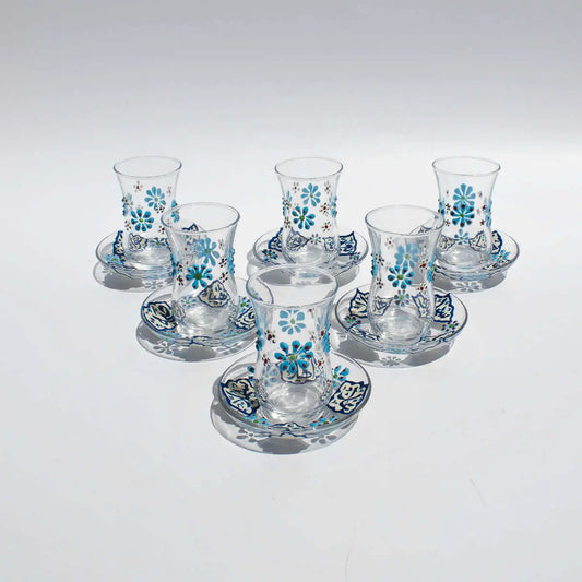 Mina Floral Design One Tea Glasses with Coasters - Pieces SA