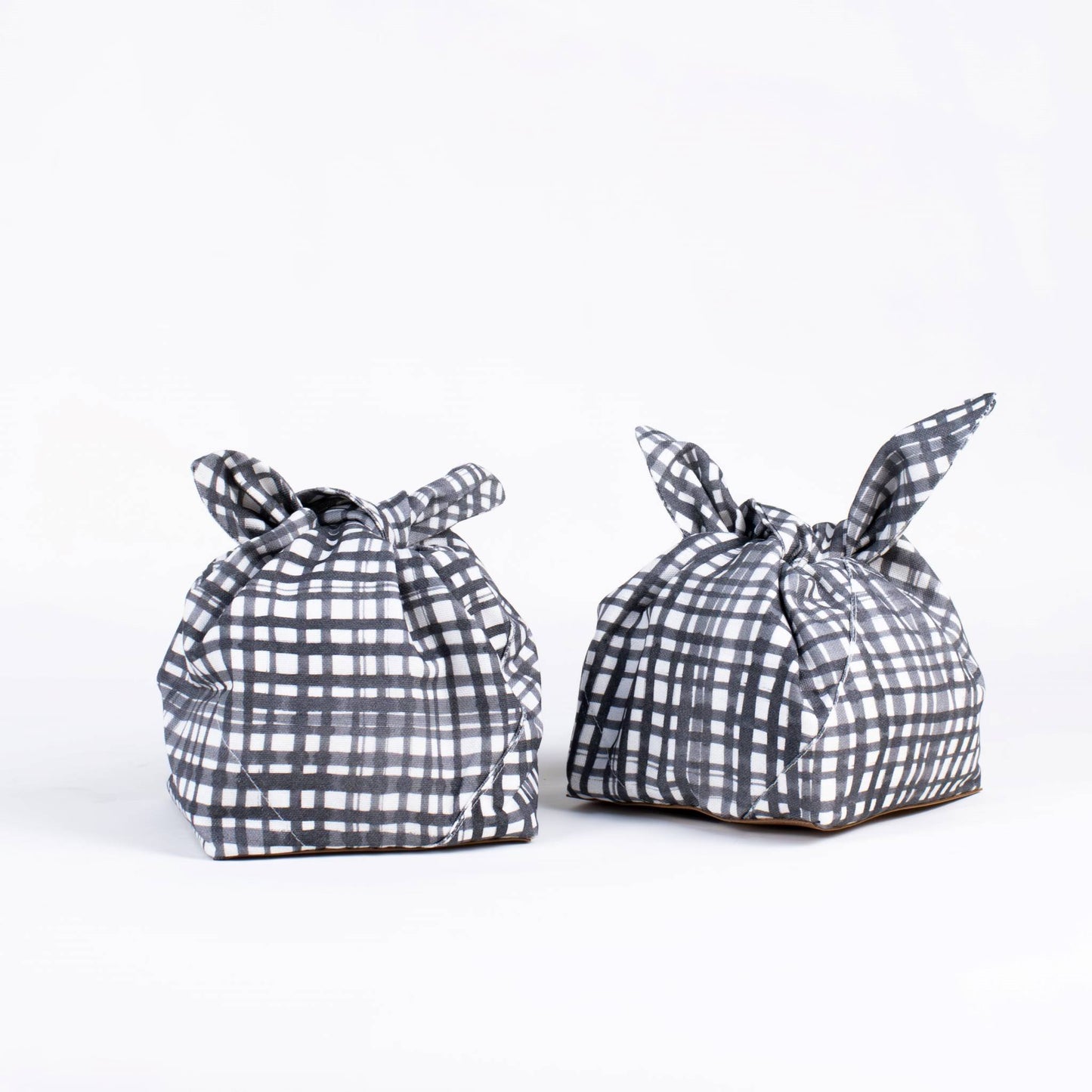 Cotton Bread Basket Checkered Grey Set