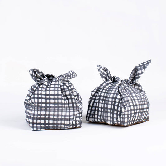 Cotton Bread Basket Checkered Grey Set