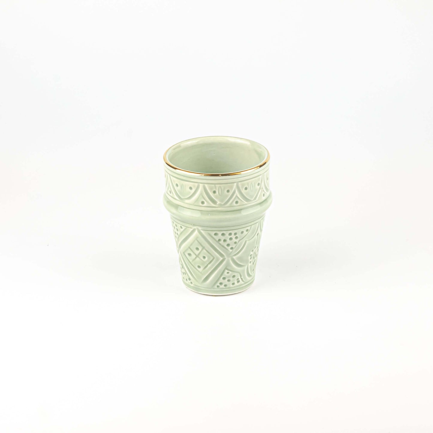 Beldi Cup Engraved Gold Green Almond Ceramic - Pieces SA