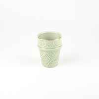 Load image into Gallery viewer, Beldi Cup Engraved Gold Green Almond Ceramic
