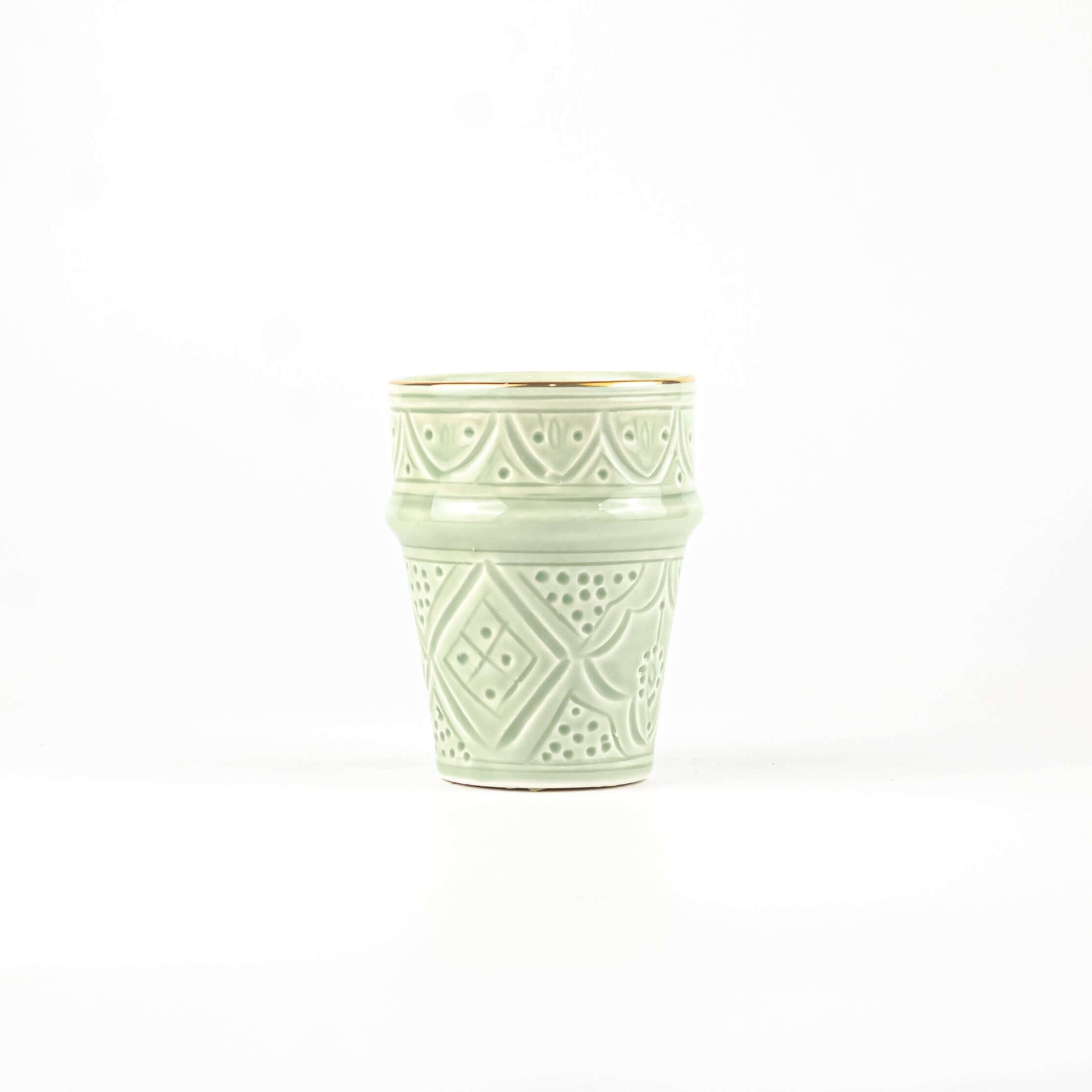 Beldi Cup Engraved Gold Green Almond Ceramic - Pieces SA