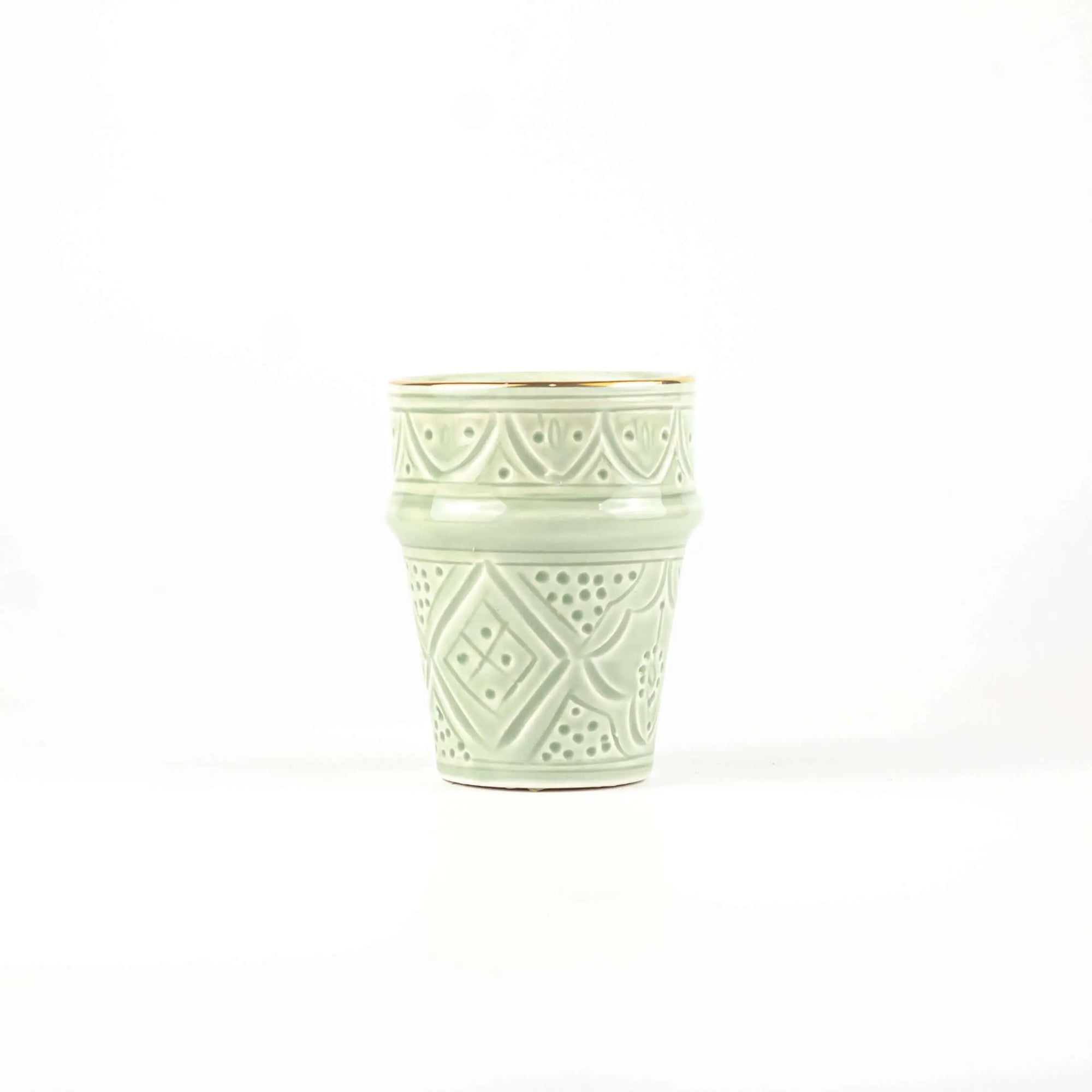 Beldi Cup Engraved Gold Green Almond Ceramic - Pieces SA