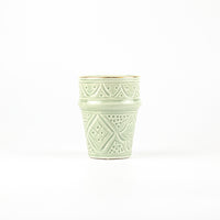 Load image into Gallery viewer, Beldi Cup Engraved Gold Green Almond Ceramic
