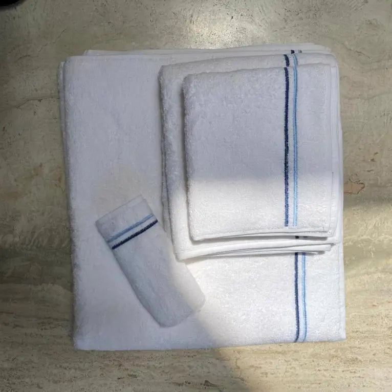 Towel Set Blue Double Line Accessories Pieces 