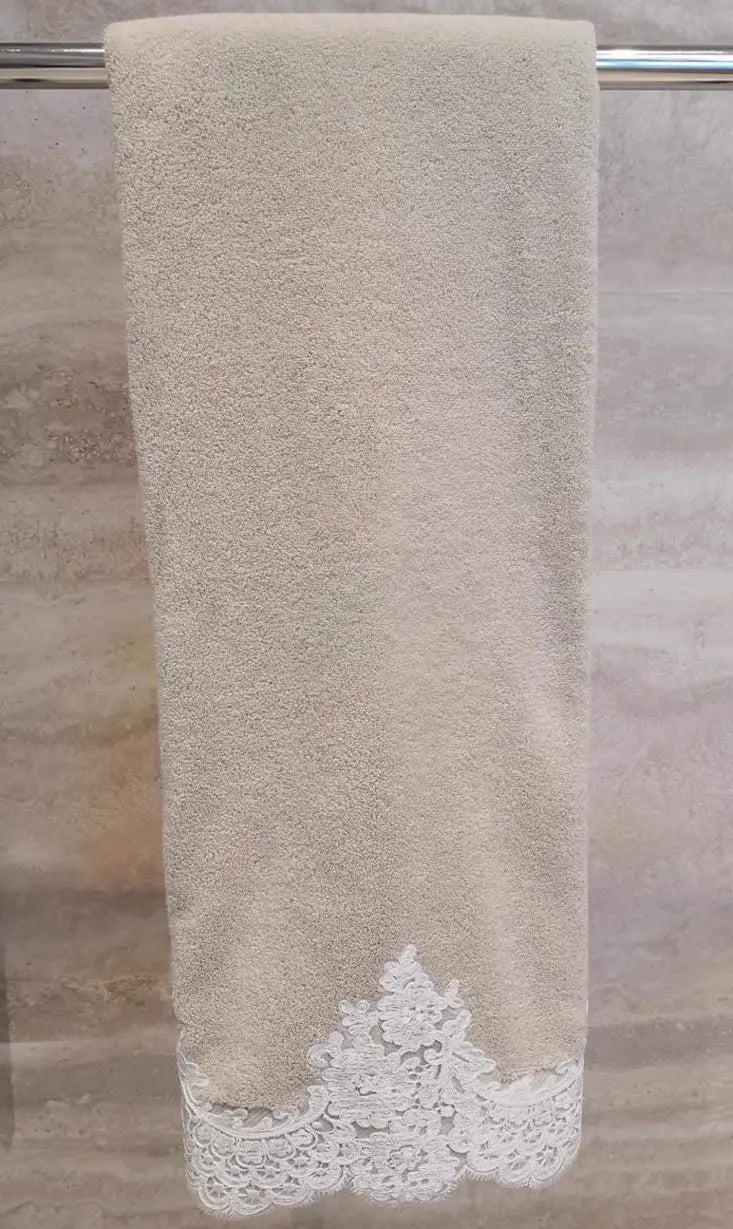 Bath Towel Beige with Spring Lace Accessories Pieces 