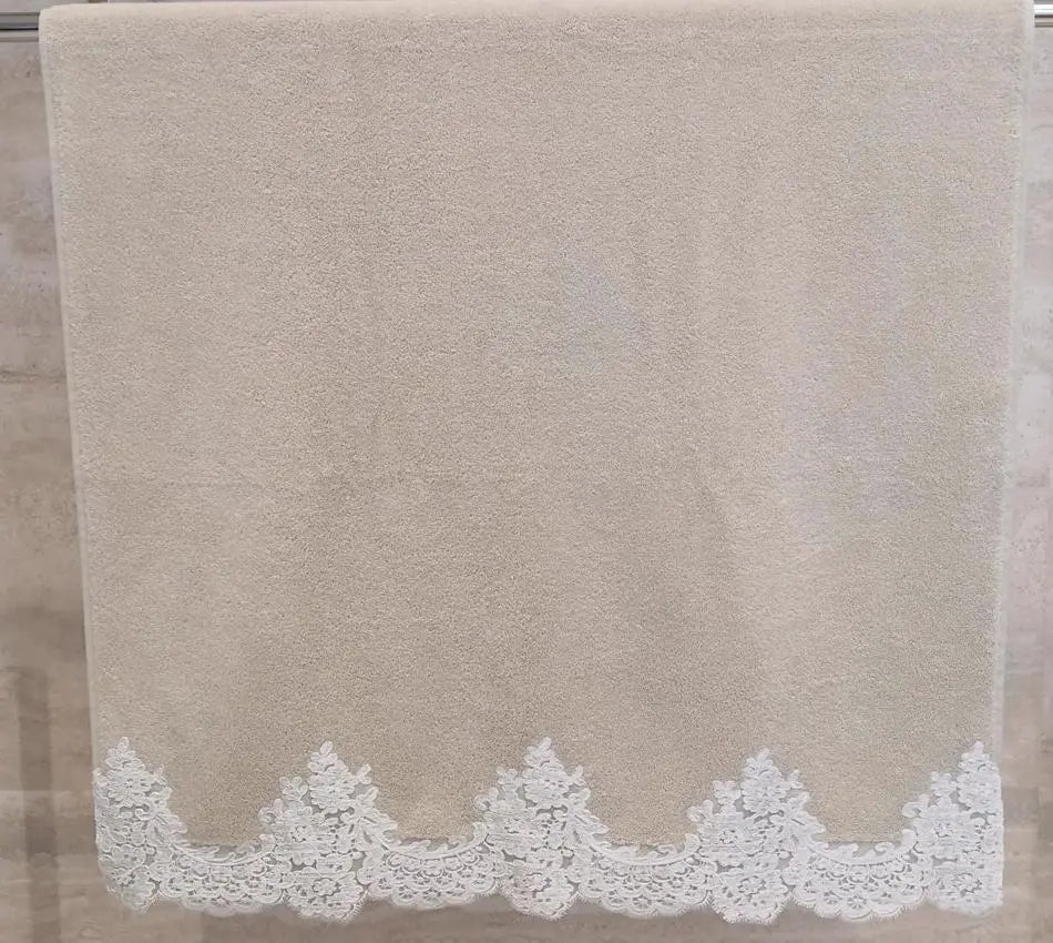 Bath Towel Beige with Spring Lace Accessories Pieces 