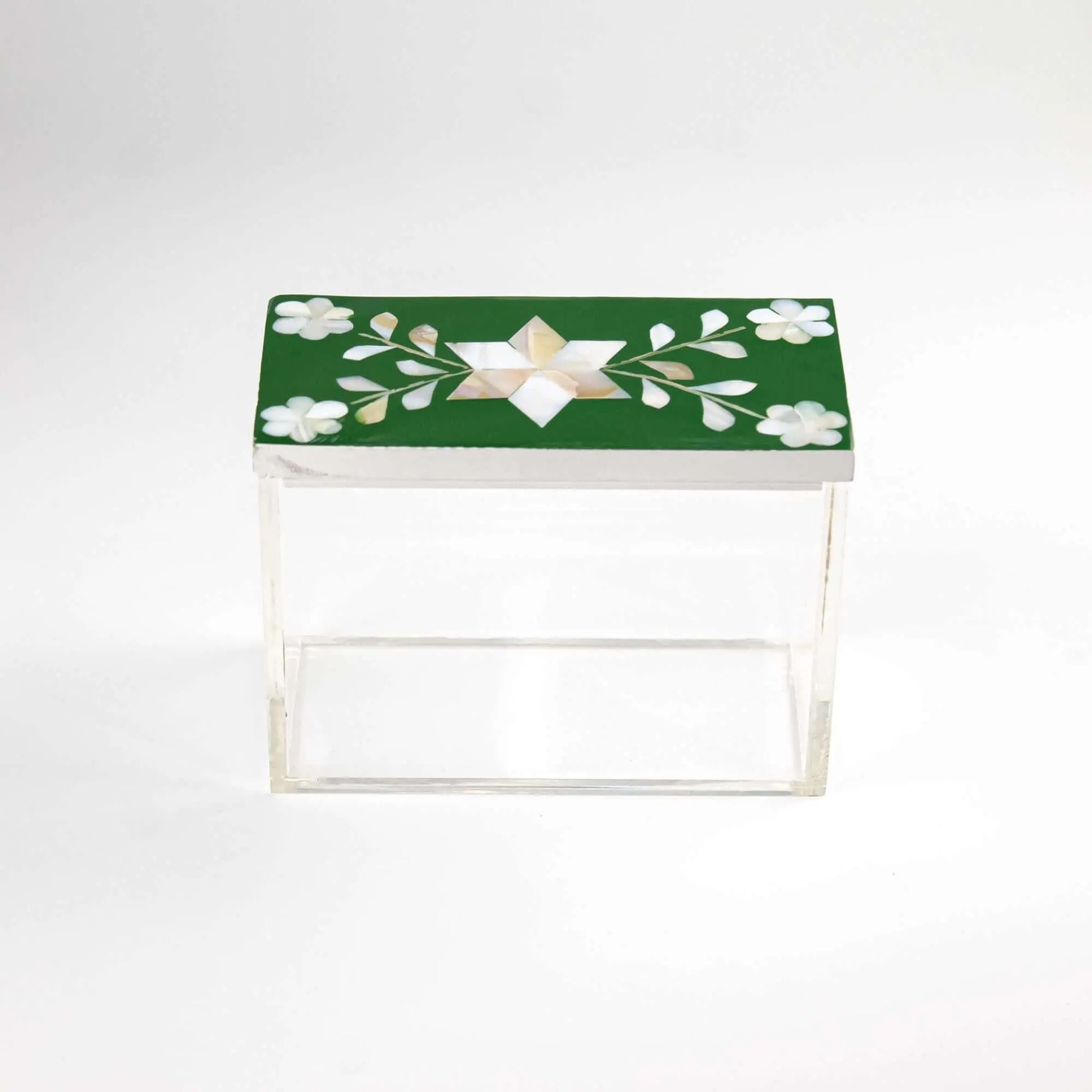 Rectangular Green Plexi Box Sadaf Floral Pattern - Pieces SA