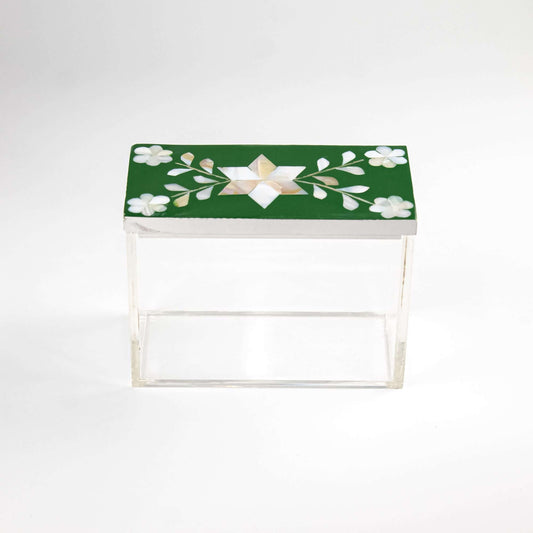 Rectangular Green Plexi Box Sadaf Floral Pattern - Pieces SA