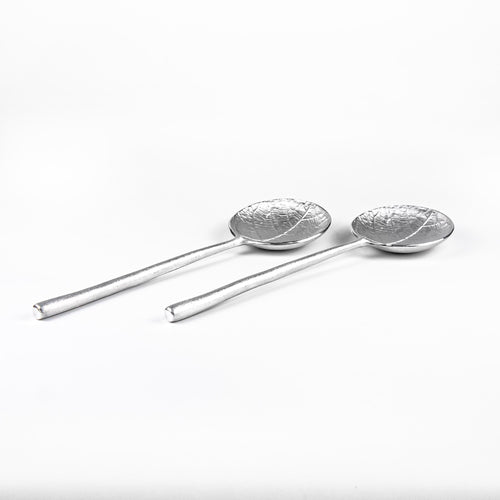 Serving Set Leaf Embossed Matte Silver Accessories Pieces 