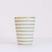 Load image into Gallery viewer, Striped Glass Almond Green Gold Ceramic
