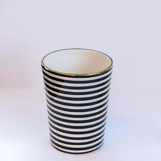 Gold Vase Pot Medium Striped Black Ceramic - Pieces SA