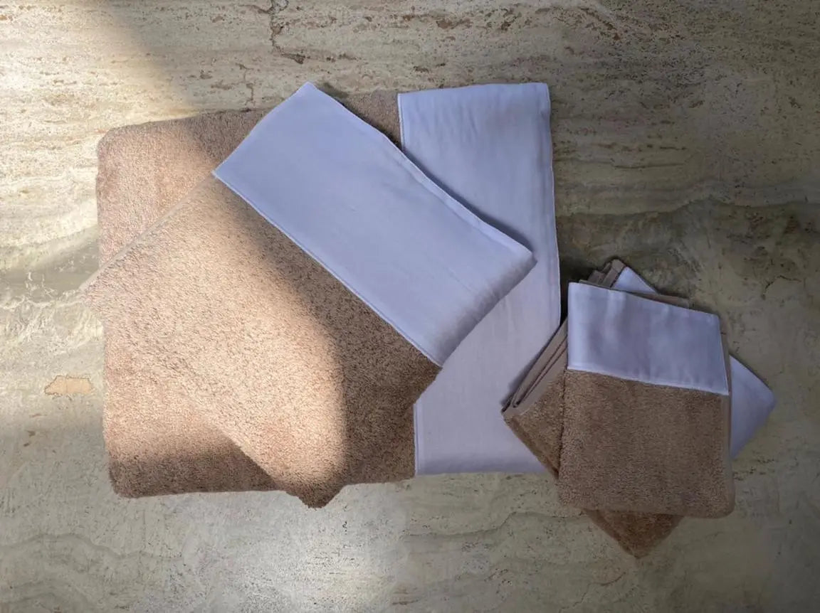 Towel Set Beige White Satin - Pieces SA