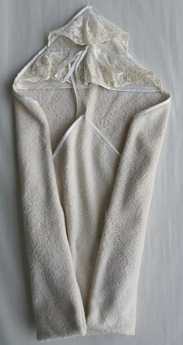 Baby Towel Laced Hood Beige - Pieces SA