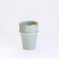 Load image into Gallery viewer, Beldi Cup Azza Plain Almond Green Gold Ceramic
