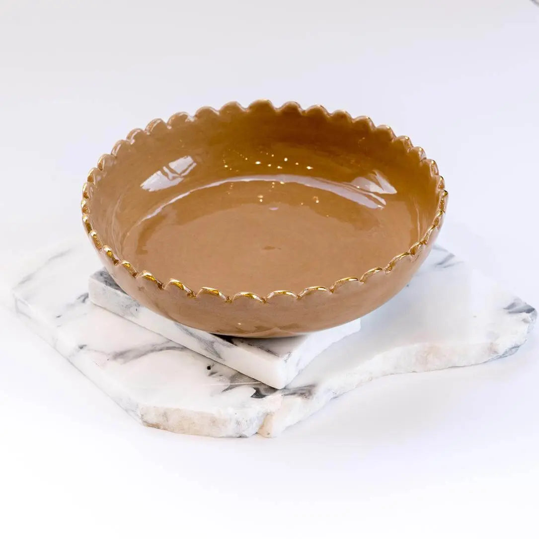 Large Deep Dish Tazza Sand Gold Ceramic - Pieces SA