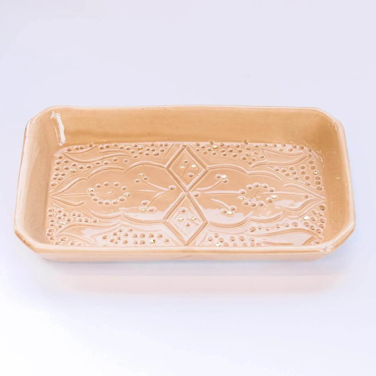 Rectangular Engraved Gold Sand Ceramic platter - Pieces SA