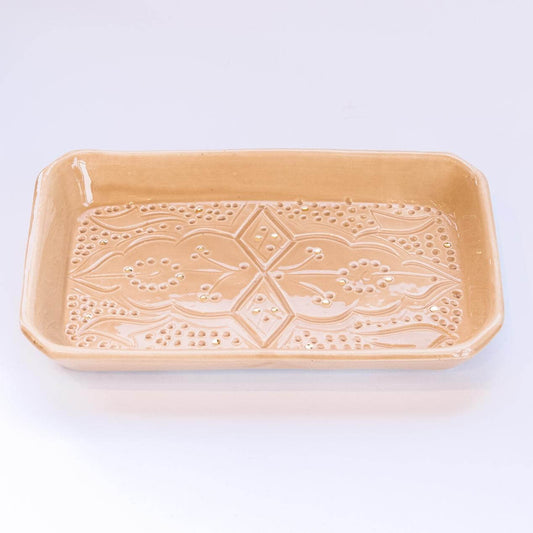 Rectangular Engraved Gold Sand Ceramic platter - Pieces SA