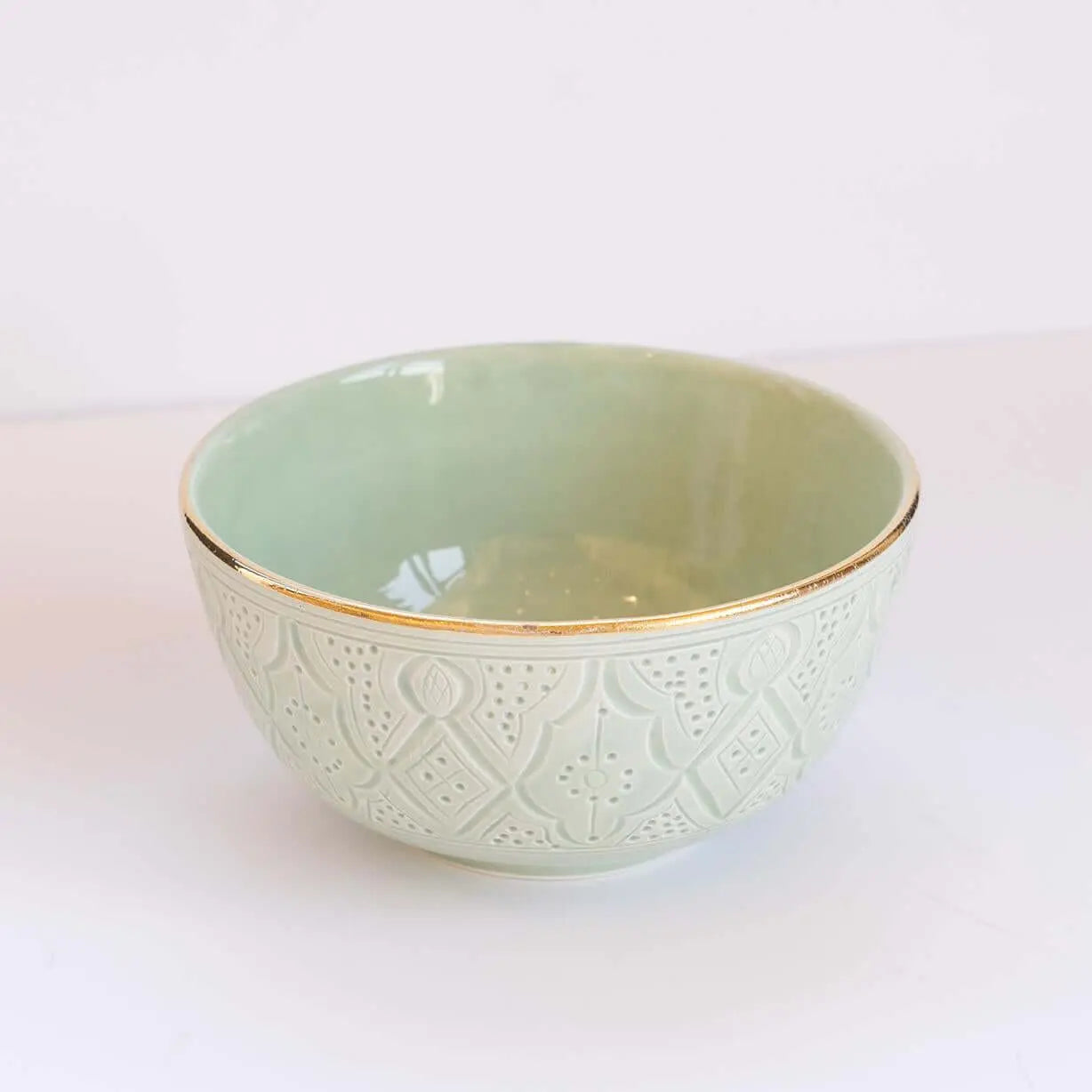 Engraved Bowl Almond Green Gold Ceramic - Pieces SA