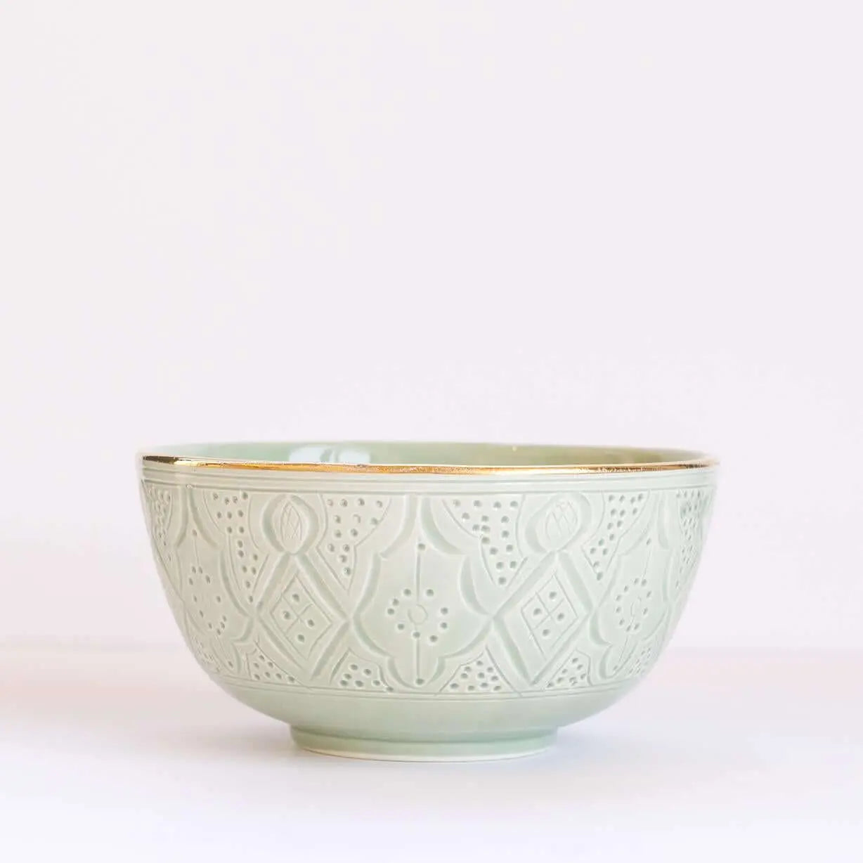 Engraved Bowl Almond Green Gold Ceramic - Pieces SA