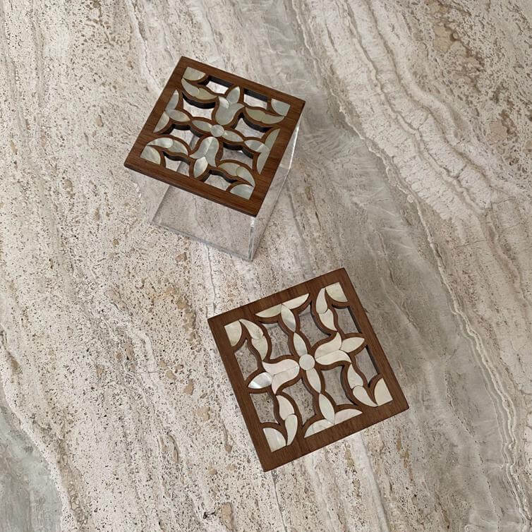 Plexi Box Square with Sadaf Engraved Wooden Lid Small - Pieces SA