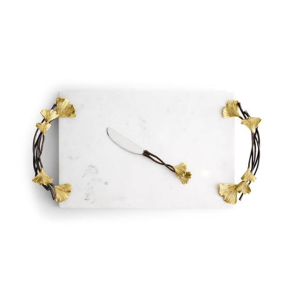 Golden Ginkgo Large Cheese Board with Knife - Pieces SA