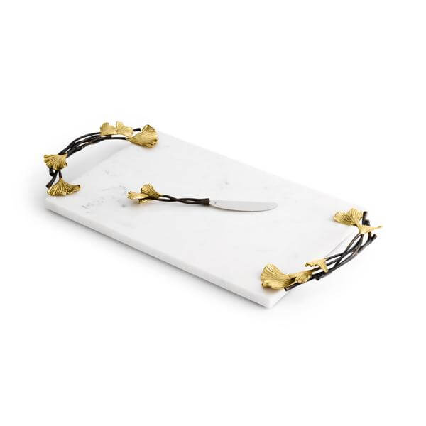 Golden Ginkgo Large Cheese Board with Knife - Pieces SA