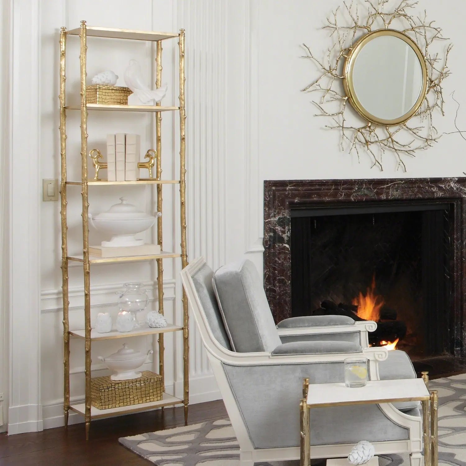 Arbor Etagere Brass and White Marble Furniture Pieces 