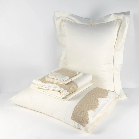 Bed Set Cream With Brown Lace - Pieces SA